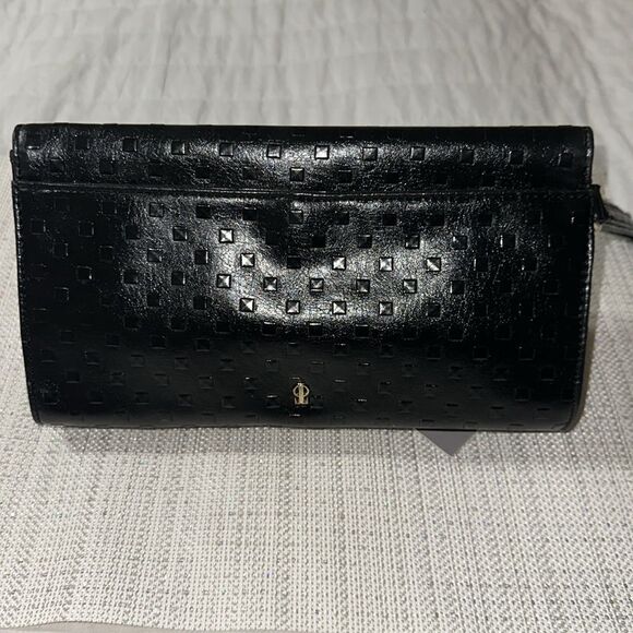 Jennifer Lopez Black Gold Tone Textured Diamond Style Adriana Clutch - Picture 3 of 7